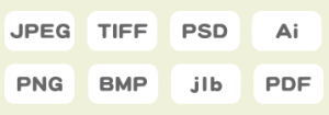 画像形式：JPEG、TIFF、PSD、PDF、AI、PNG、BMP、jlb